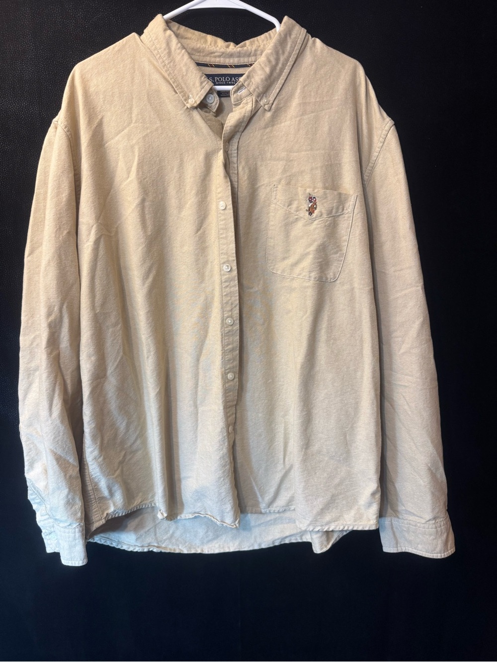 US Polo Assn Mens 3XL Button Down Shirt Tan Beige 100% Cotton Long Sleeve